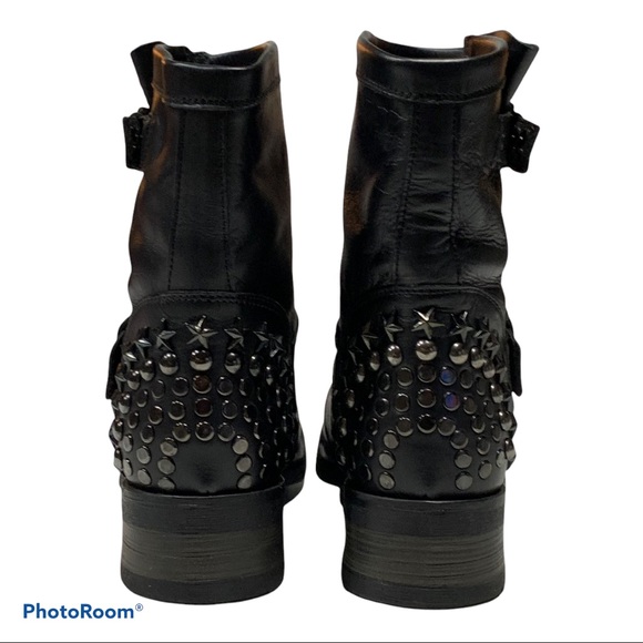 Barney’s NY Moto Boots Black Leather Star Studded Buckled Sz 7 - Picture 8 of 15